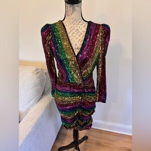 Iorane Rainbow Sequin Long Sleeve Dress size medium
